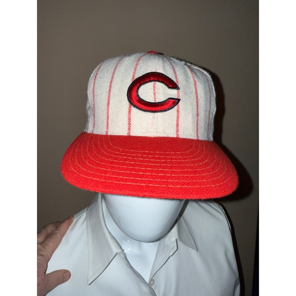 Vintage Annco Cincinnati Reds Men's Cap 7 1/4 White‎ Red Striped Adjustable Hat